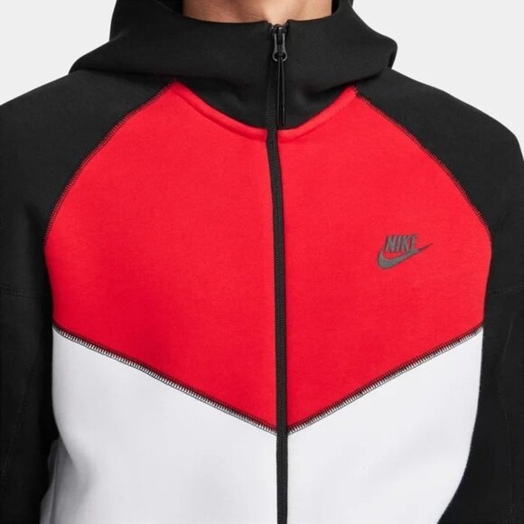 Nike Tech Fleece Windrunner Zip Hoodie Size Large Men White Black Red FZ4709-100 - Picture 4 of 5